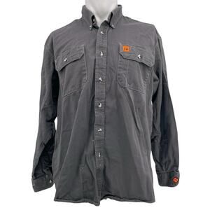 Wrangler Gray Denim Button Shirt Thrashed Grunge Paint FR Riggs Workwear Size L